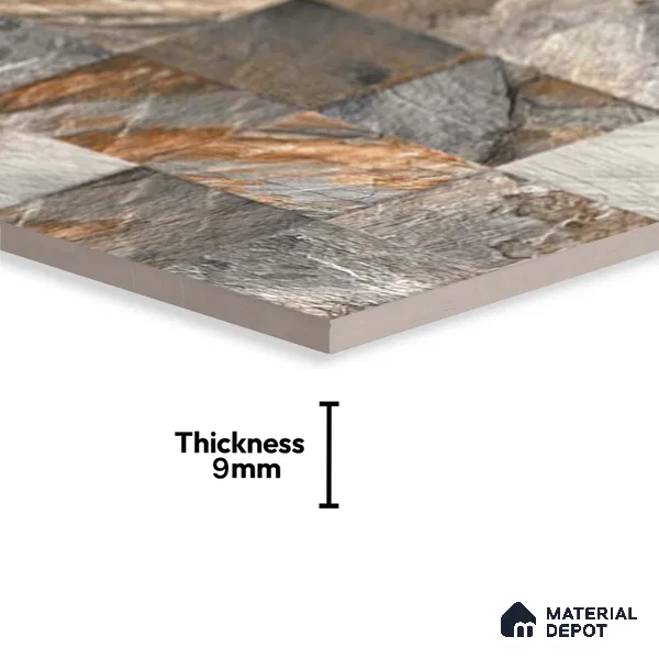 Stone Wall Tile TL 06586 Hartwood Noce 2 ft x 1 ft Ceramic Matte Finish - 9 mm | Suitable for Courtyard, Stair Lobby Wall, Balcony, Elevation