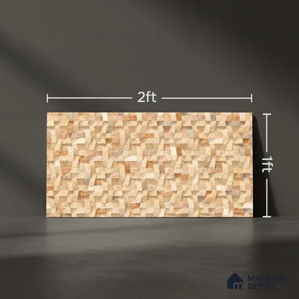 Stone Wall Tile TL 06588 B Ribera Canyon 2 ft x 1 ft Ceramic Matte Finish - 9 mm | Suitable for Courtyard, Foyer, Balcony, Elevation