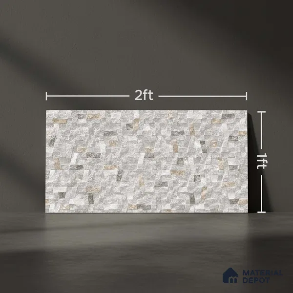 Stone Wall Tile TL 06588 Ribera Marfil 2 ft x 1 ft Ceramic Matte Finish - 9 mm | Suitable for Courtyard, Foyer, Balcony, Elevation