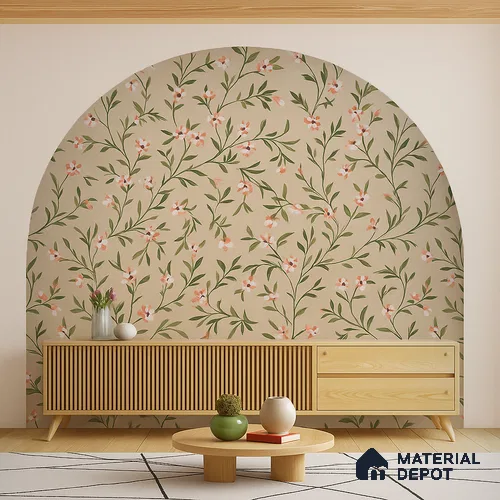 WP 04118 B | Sage Pink Blossom Trail Customized Floral Wallpaper - Non Woven