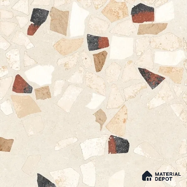 Terrazzo Wall & Floor Tile TL 06604 B Emuna Ivory 2 ft x 2 ft Vitrified Matte Finish - 9 mm | Suitable for Living Room, Balcony, Courtyard (Sample)
