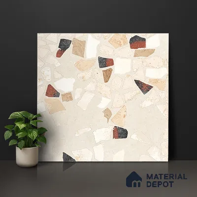 Terrazzo Wall & Floor Tile TL 06604 B Emuna Ivory 2 ft x 2 ft Vitrified Matte Finish - 9 mm | Suitable for Living Room, Balcony, Courtyard (Sample)