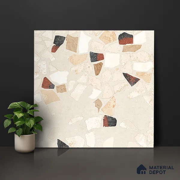 Terrazzo Wall & Floor Tile TL 06604 B Emuna Ivory 2 ft x 2 ft Vitrified Matte Finish - 9 mm | Suitable for Living Room, Balcony, Courtyard (Sample)