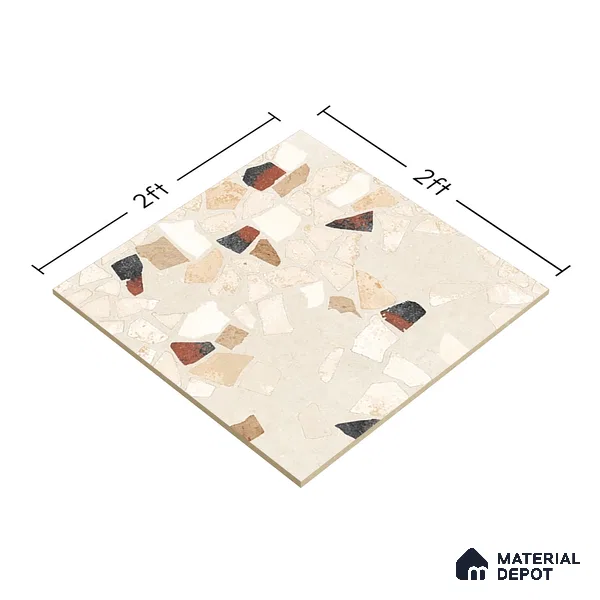 Terrazzo Wall & Floor Tile TL 06604 B Emuna Ivory 2 ft x 2 ft Vitrified Matte Finish - 9 mm | Suitable for Living Room, Balcony, Courtyard (Sample)
