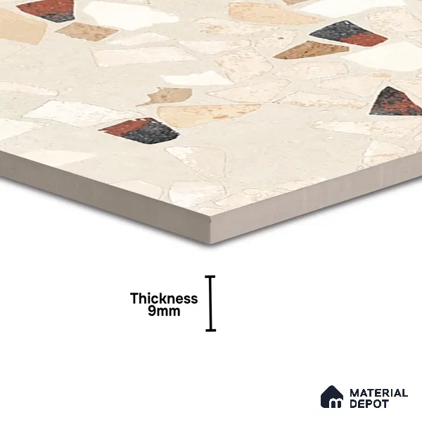 Terrazzo Wall & Floor Tile TL 06604 B Emuna Ivory 2 ft x 2 ft Vitrified Matte Finish - 9 mm | Suitable for Living Room, Balcony, Courtyard (Sample)