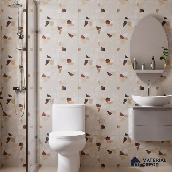 Terrazzo Wall & Floor Tile TL 06604 B Emuna Ivory 2 ft x 2 ft Vitrified Matte Finish - 9 mm | Suitable for Living Room, Balcony, Courtyard (Sample)