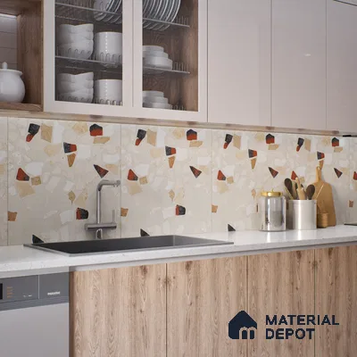 Terrazzo Wall & Floor Tile TL 06604 B Emuna Ivory 2 ft x 2 ft Vitrified Matte Finish - 9 mm | Suitable for Living Room, Balcony, Courtyard (Sample)