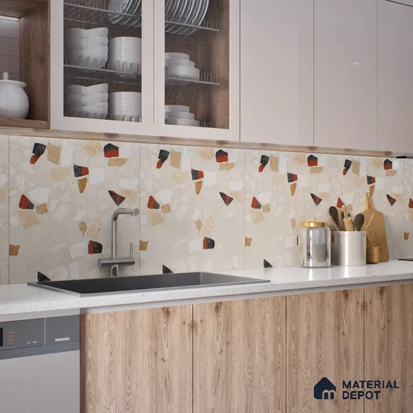 Terrazzo Wall & Floor Tile TL 06604 B Emuna Ivory 2 ft x 2 ft Vitrified Matte Finish - 9 mm | Suitable for Living Room, Balcony, Courtyard (Sample)