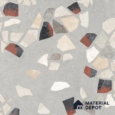 Terrazzo Wall & Floor Tile TL 06604 Emuna Gray 2 ft x 2 ft Vitrified Matte Finish - 9 mm | Suitable for Living Room, Balcony, Courtyard (Sample)