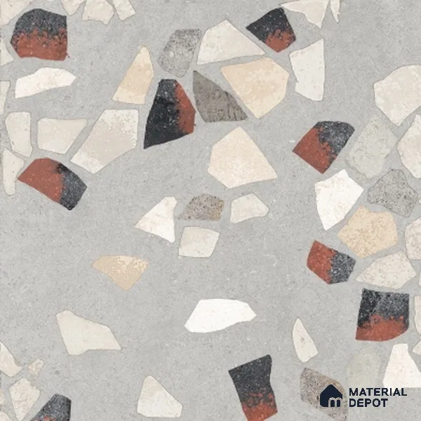 Terrazzo Wall & Floor Tile TL 06604 Emuna Gray 2 ft x 2 ft Vitrified Matte Finish - 9 mm | Suitable for Living Room, Balcony, Courtyard (Sample)
