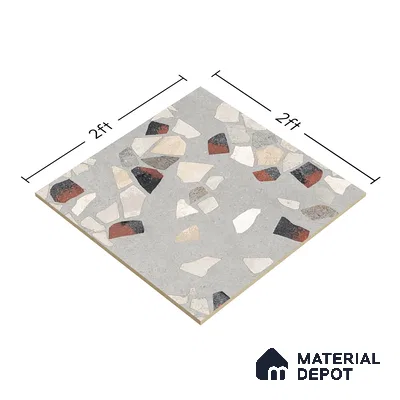 Terrazzo Wall & Floor Tile TL 06604 Emuna Gray 2 ft x 2 ft Vitrified Matte Finish - 9 mm | Suitable for Living Room, Balcony, Courtyard (Sample)