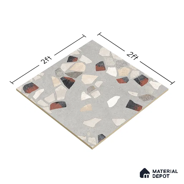 Terrazzo Wall & Floor Tile TL 06604 Emuna Gray 2 ft x 2 ft Vitrified Matte Finish - 9 mm | Suitable for Living Room, Balcony, Courtyard (Sample)