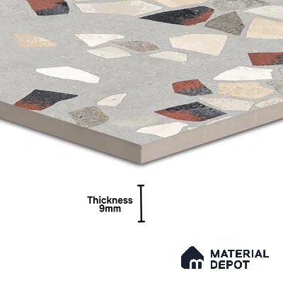 Terrazzo Wall & Floor Tile TL 06604 Emuna Gray 2 ft x 2 ft Vitrified Matte Finish - 9 mm | Suitable for Living Room, Balcony, Courtyard (Sample)