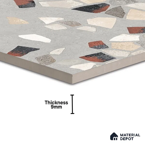 Terrazzo Wall & Floor Tile TL 06604 Emuna Gray 2 ft x 2 ft Vitrified Matte Finish - 9 mm | Suitable for Living Room, Balcony, Courtyard (Sample)