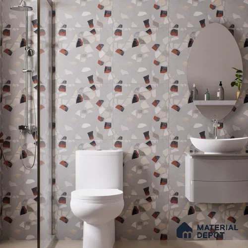 Terrazzo Wall & Floor Tile TL 06604 Emuna Gray 2 ft x 2 ft Vitrified Matte Finish - 9 mm | Suitable for Living Room, Balcony, Courtyard