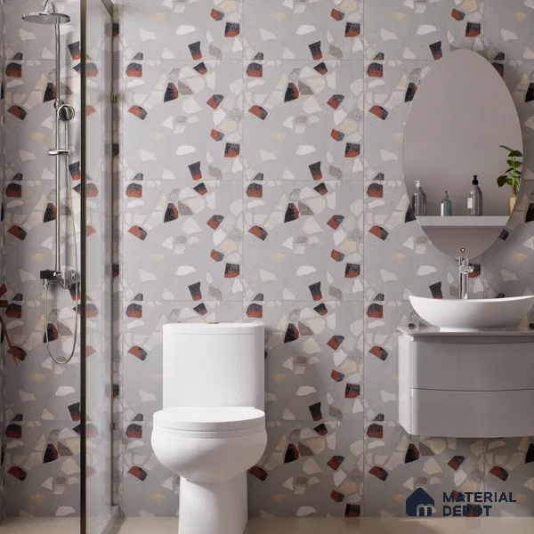 Terrazzo Wall & Floor Tile TL 06604 Emuna Gray 2 ft x 2 ft Vitrified Matte Finish - 9 mm | Suitable for Living Room, Balcony, Courtyard (Sample)