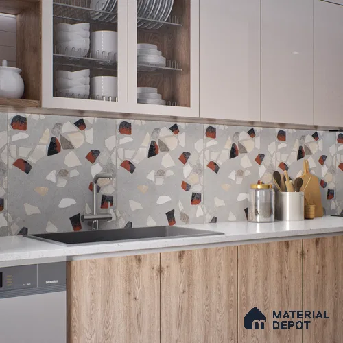 Terrazzo Wall & Floor Tile TL 06604 Emuna Gray 2 ft x 2 ft Vitrified Matte Finish - 9 mm | Suitable for Living Room, Balcony, Courtyard