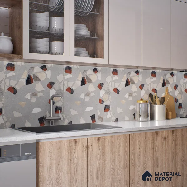 Terrazzo Wall & Floor Tile TL 06604 Emuna Gray 2 ft x 2 ft Vitrified Matte Finish - 9 mm | Suitable for Living Room, Balcony, Courtyard (Sample)