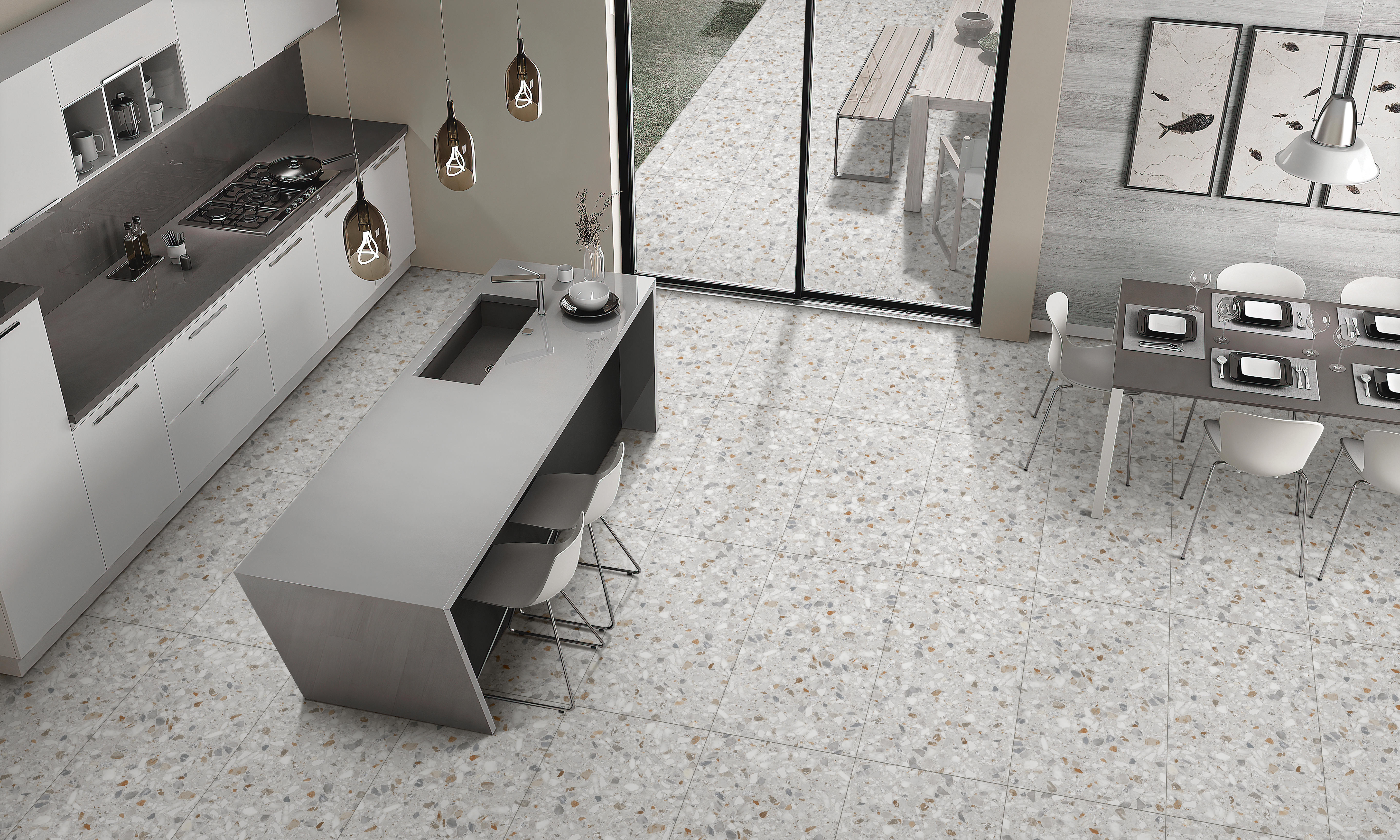 Terrazzo Floor & Wall Tile | TL 07199 B Polico Pearl 2 ft x 4 ft Vitrified Matte Finish - 9 mm | Suitable For Living Room, Bedroom, Bathroom (Sample)