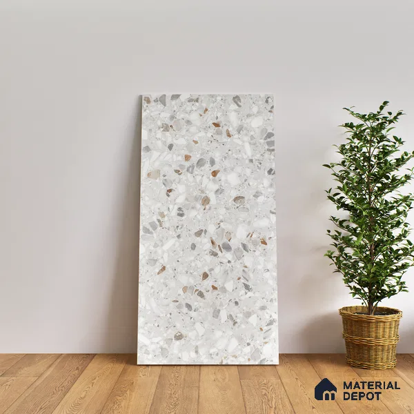 Terrazzo Floor & Wall Tile | TL 07199 B Polico Pearl 2 ft x 4 ft Vitrified Matte Finish - 9 mm | Suitable For Living Room, Bedroom, Bathroom (Sample)
