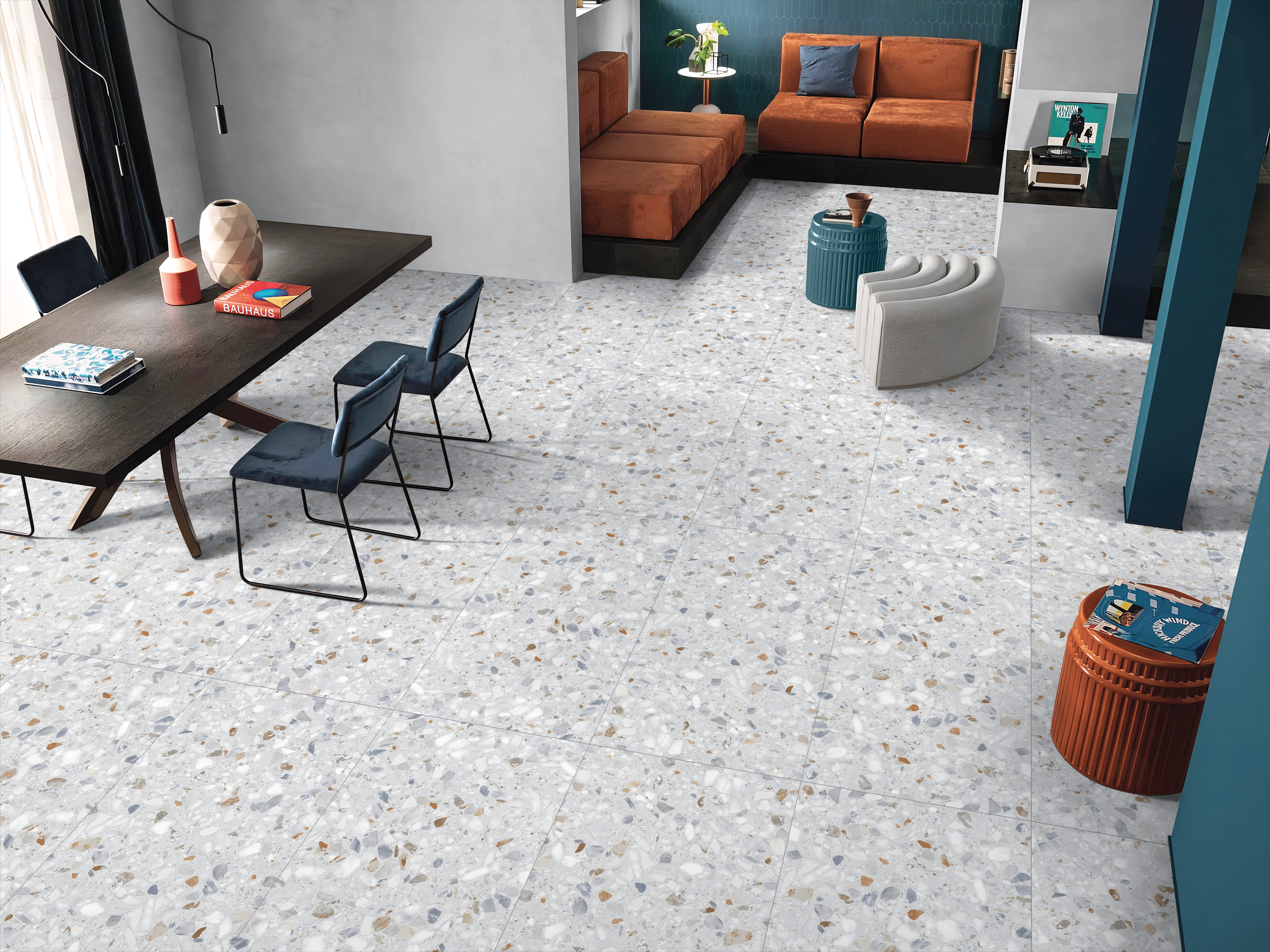 Terrazzo Floor & Wall Tile | TL 07199 Polico Sky 2 ft x 4 ft Vitrified Matte Finish - 9 mm | Suitable For Living Room, Bedroom, Bathroom (Sample)
