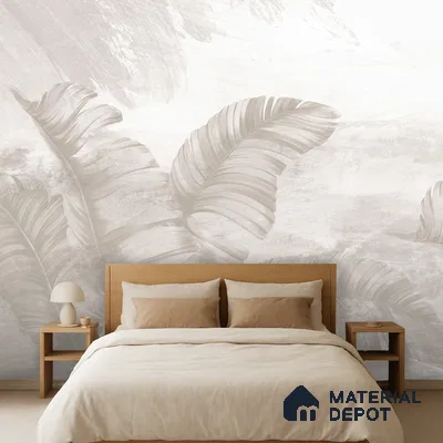 Ivory Banana Leaf Whisper Tropical Mist Nature Art | WP 03957 B Canvas Texture Finish Tropical Style luxurious Customized size Wallpaper | 250 GSM WP01CNF Paper | (MOQ = 30 Sq. Ft.) | Design change not possible