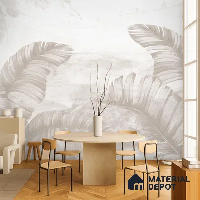 Ivory Banana Leaf Whisper Tropical Mist Nature Art | WP 03957 B Canvas Texture Finish Tropical Style luxurious Customized size Wallpaper | 250 GSM WP01CNF Paper | (MOQ = 30 Sq. Ft.) | Design change not possible