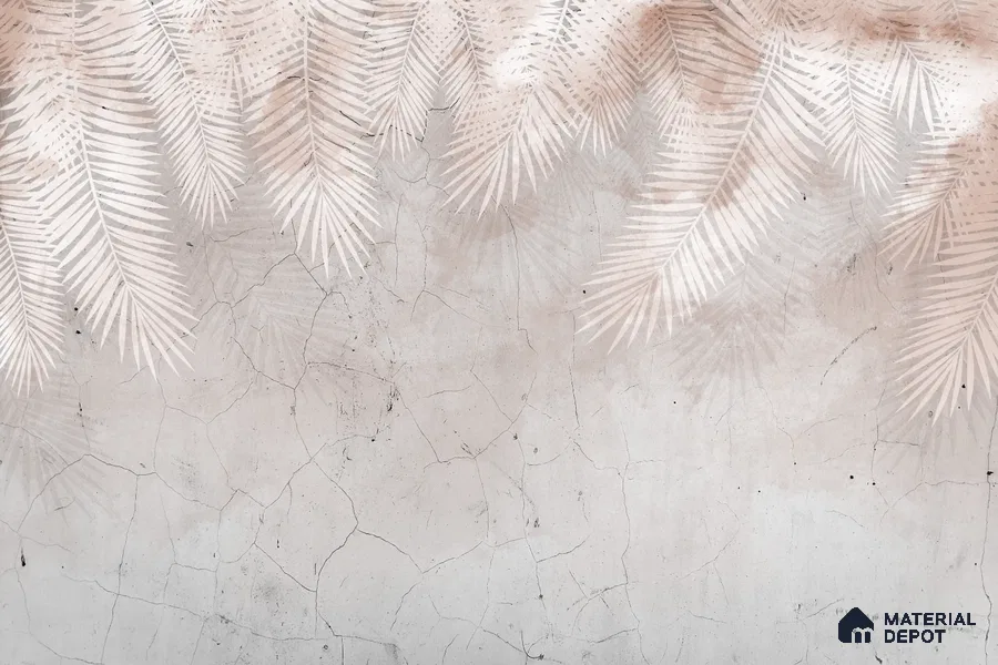 Palm Veil Plaster Abstract Nature Art | WP 03997 B Canvas Texture Finish Tropical Style luxurious Customized size Wallpaper | 250 GSM WP01CNF Paper | (MOQ = 30 Sq. Ft.) | Design change not possible