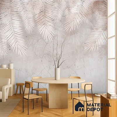 Palm Veil Plaster Abstract Nature Art | WP 03997 B Canvas Texture Finish Tropical Style luxurious Customized size Wallpaper | 250 GSM WP01CNF Paper | (MOQ = 30 Sq. Ft.) | Design change not possible