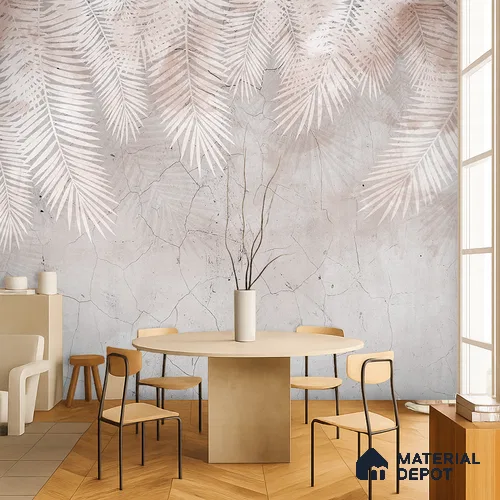 Palm Veil Plaster Abstract Nature Art | WP 03997 B Canvas Texture Finish Tropical Style luxurious Customized size Wallpaper | 250 GSM WP01CNF Paper | (MOQ = 30 Sq. Ft.) | Design change not possible