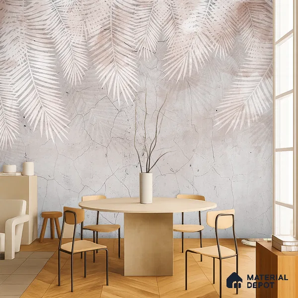 Palm Veil Plaster Abstract Nature Art | WP 03997 B Canvas Texture Finish Tropical Style luxurious Customized size Wallpaper | 250 GSM WP01CNF Paper | (MOQ = 30 Sq. Ft.) | Design change not possible