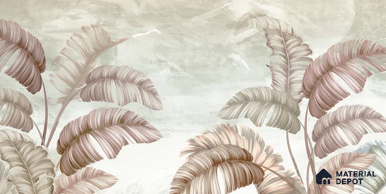 Blush Banana Leaf Hush Tropical Mist Nature Art | WP 03958 B Canvas Texture Finish Tropical Style luxurious Customized size Wallpaper | 250 GSM WP01CNF Paper | (MOQ = 30 Sq. Ft.) | Design change not possible
