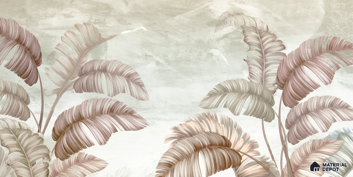 Blush Banana Leaf Hush Tropical Mist Nature Art | WP 03958 B Canvas Texture Finish Tropical Style luxurious Customized size Wallpaper | 250 GSM WP01CNF Paper | (MOQ = 30 Sq. Ft.) | Design change not possible