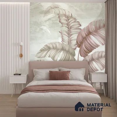 Blush Banana Leaf Hush Tropical Mist Nature Art | WP 03958 B Canvas Texture Finish Tropical Style luxurious Customized size Wallpaper | 250 GSM WP01CNF Paper | (MOQ = 30 Sq. Ft.) | Design change not possible