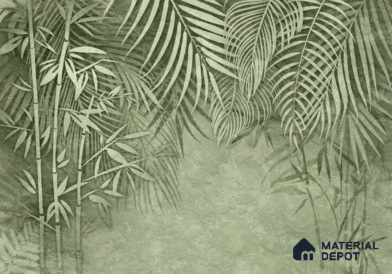 Verdant Canopy Mist Abstract Nature Art | WP 03995 B Canvas Texture Finish Tropical Style luxurious Customized size Wallpaper | 250 GSM WP01CNF Paper | (MOQ = 30 Sq. Ft.) | Design change not possible