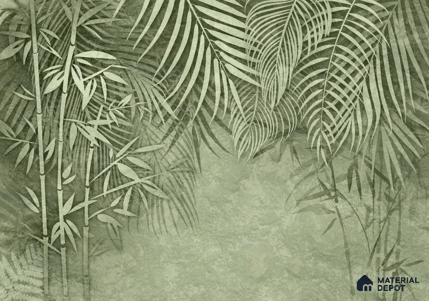 Verdant Canopy Mist Abstract Nature Art | WP 03995 B Canvas Texture Finish Tropical Style luxurious Customized size Wallpaper | 250 GSM WP01CNF Paper | (MOQ = 30 Sq. Ft.) | Design change not possible