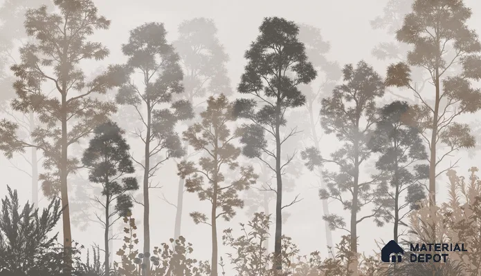Silent Canopy Mist Tropical Mist Nature Art | WP 03986 Non Woven Matte Finish Tropical Style Premium Customized size Wallpaper | 150 GSM WP01MTF Paper | (MOQ = 30 Sq. Ft.) | Design change not possible