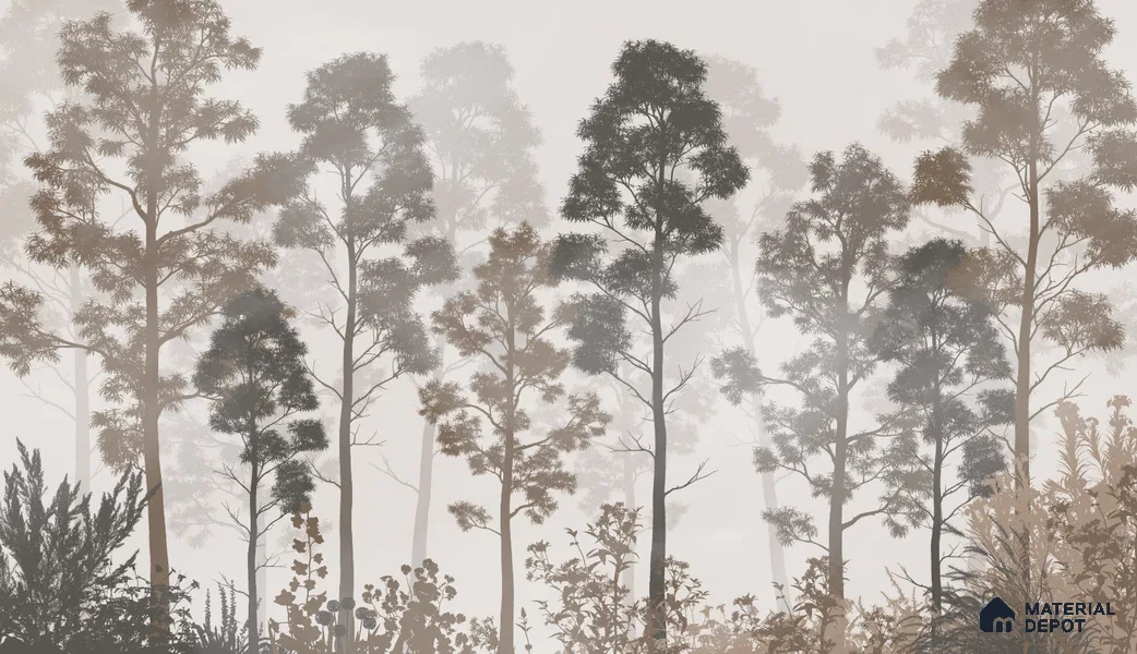 Silent Canopy Mist Tropical Mist Nature Art | WP 03986 Non Woven Matte Finish Tropical Style Premium Customized size Wallpaper | 150 GSM WP01MTF Paper | (MOQ = 30 Sq. Ft.) | Design change not possible