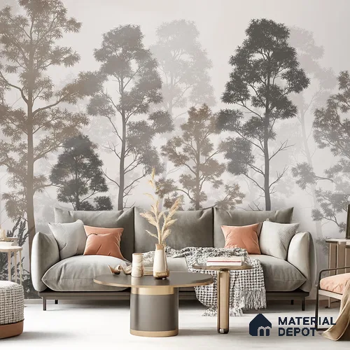 Silent Canopy Mist Tropical Mist Nature Art | WP 03986 B Canvas Texture Finish Tropical Style luxurious Customized size Wallpaper | 250 GSM WP01CNF Paper | (MOQ = 30 Sq. Ft.) | Design change not possible