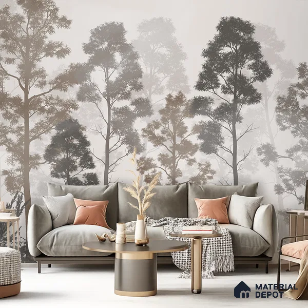 Silent Canopy Mist Tropical Mist Nature Art | WP 03986 Non Woven Matte Finish Tropical Style Premium Customized size Wallpaper | 150 GSM WP01MTF Paper | (MOQ = 30 Sq. Ft.) | Design change not possible