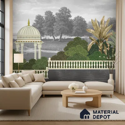 Reflections of the Palace Vedic | WP 04197 Non Woven Matte Finish Indian Style Premium Customized size Wallpaper | 150 GSM WP01MTF Paper | (MOQ = 30 Sq. Ft.) | Design change not possible