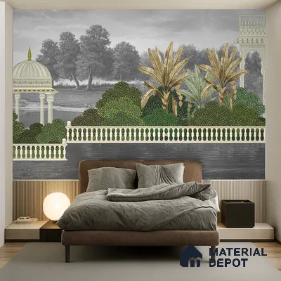 Reflections of the Palace Vedic | WP 04197 Non Woven Matte Finish Indian Style Premium Customized size Wallpaper | 150 GSM WP01MTF Paper | (MOQ = 30 Sq. Ft.) | Design change not possible
