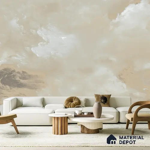 Cloud Veil Vintage Sketch | WP 04157 B Non Woven Matte Finish Abstract Style Premium Customized size Wallpaper | 150 GSM WP01MTF Paper | (MOQ = 30 Sq. Ft.)