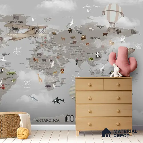 Wonders of a Wandering World Map Design | WP 04086 B Non Woven Matte Finish Map Style Premium Customized size Wallpaper | 150 GSM WP01MTF Paper | (MOQ = 30 Sq. Ft.)
