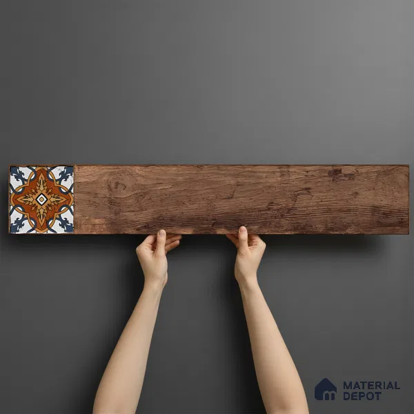 Wood Look Floor Tile TL 06572 C Sequoia Marron 35 Inch x 6 Inch Vitrified Matte Finish - 9 mm | Suitable for Living Room, Kitchen & Bedroom | 2-3 mm Spacer is Mandatory