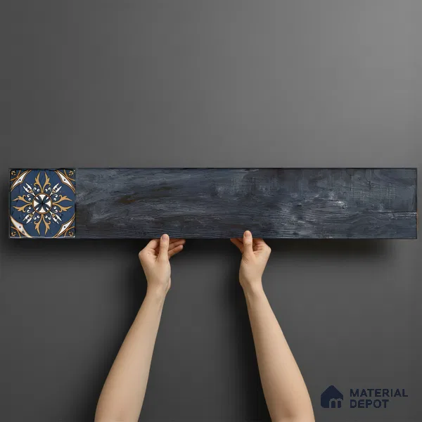 Wood Look Floor Tile TL 06572 Sequoia Azul 35 Inch x 6 Inch Vitrified Matte Finish - 9 mm | Suitable for Living Room, Kitchen & Bedroom | 2-3 mm Spacer is Mandatory (Sample)