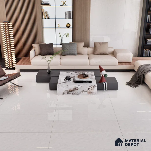 Marble Floor & Wall Tile TL 04551 Arizona White 4 ft x 2 ft Glossy Finish Double Charge Vitrified Tile - 9 mm
