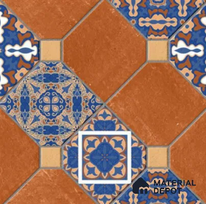 TL 01608 Brown & Blue 16 x 16 inch Matte Finish Vitrified Parking Floor Tile - 12 mm | Pattern Alignment May Vary | 2-3 mm Spacer is Mandatory