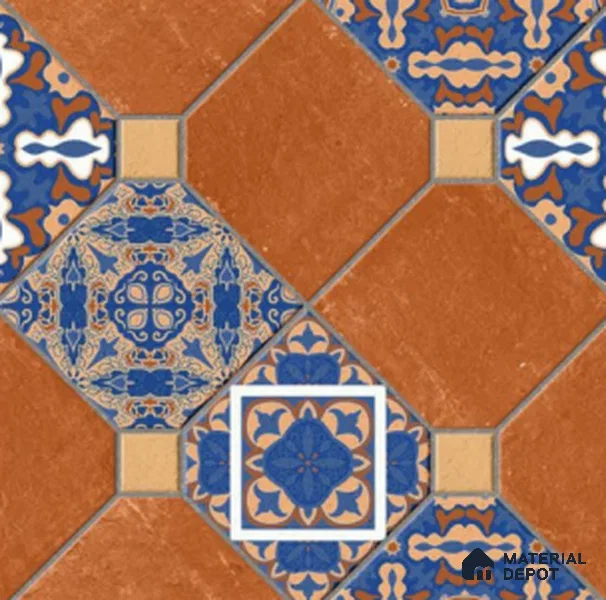 TL 01608 Brown & Blue 16 x 16 inch Matte Finish Vitrified Parking Floor Tile - 12 mm | Pattern Alignment May Vary | 2-3 mm Spacer is Mandatory