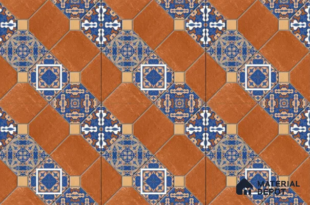 TL 01608 Brown & Blue 16 x 16 inch Matte Finish Vitrified Parking Floor Tile - 12 mm | Pattern Alignment May Vary | 2-3 mm Spacer is Mandatory